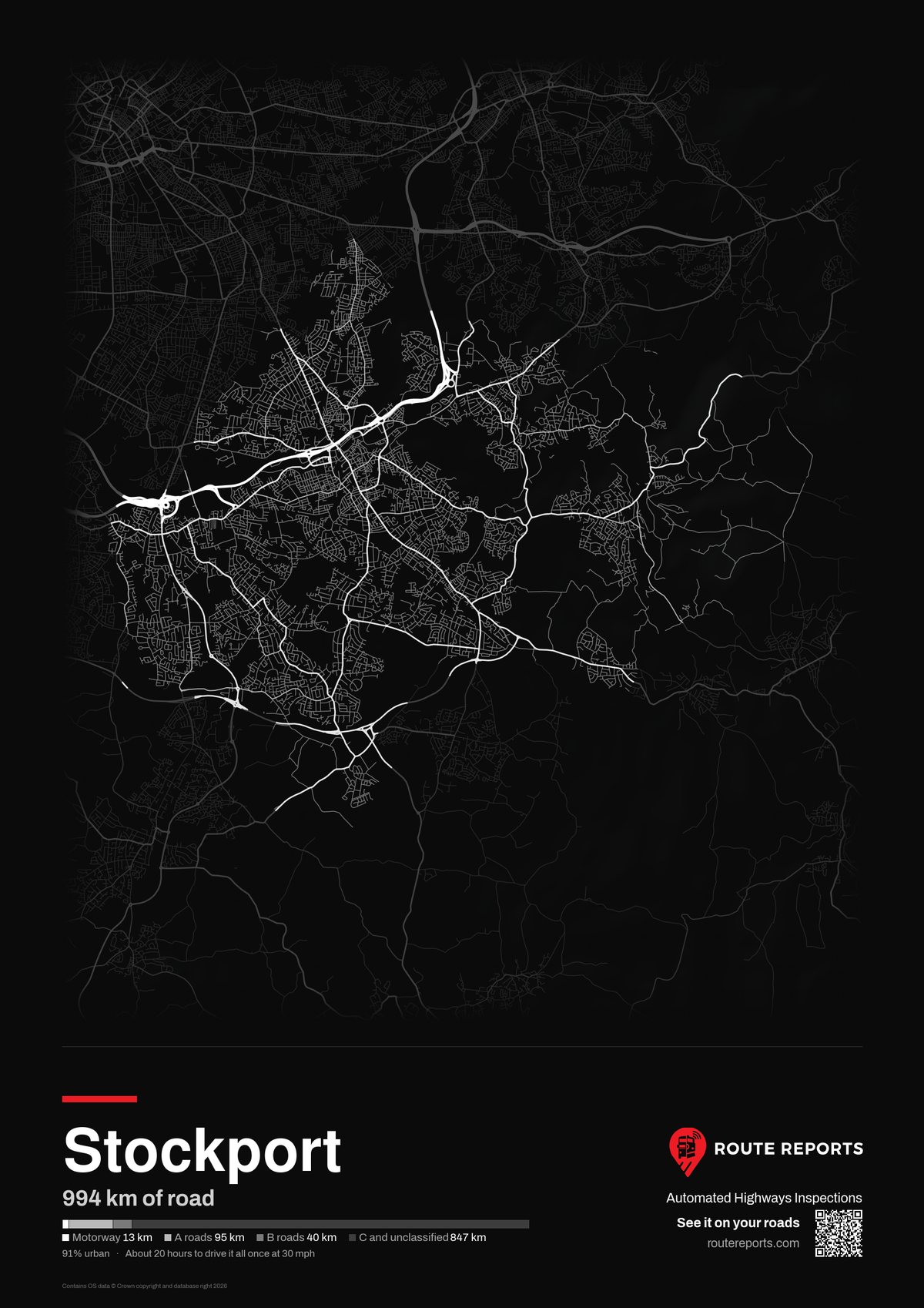 Road network poster, black