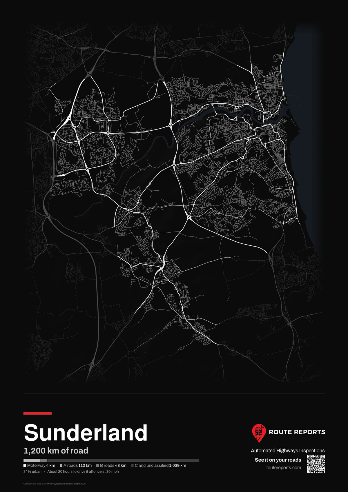 Road network poster, black