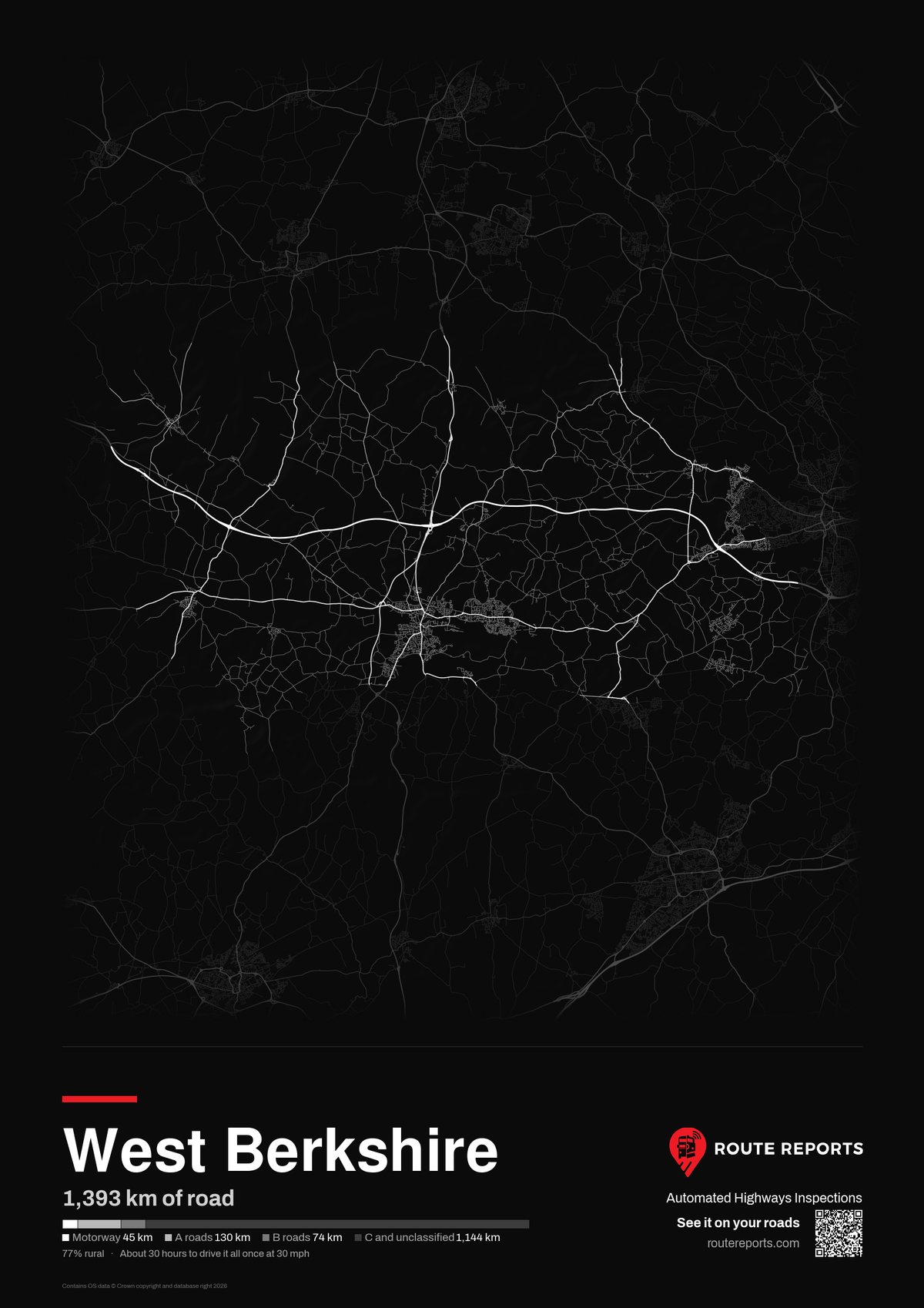 Road network poster, black