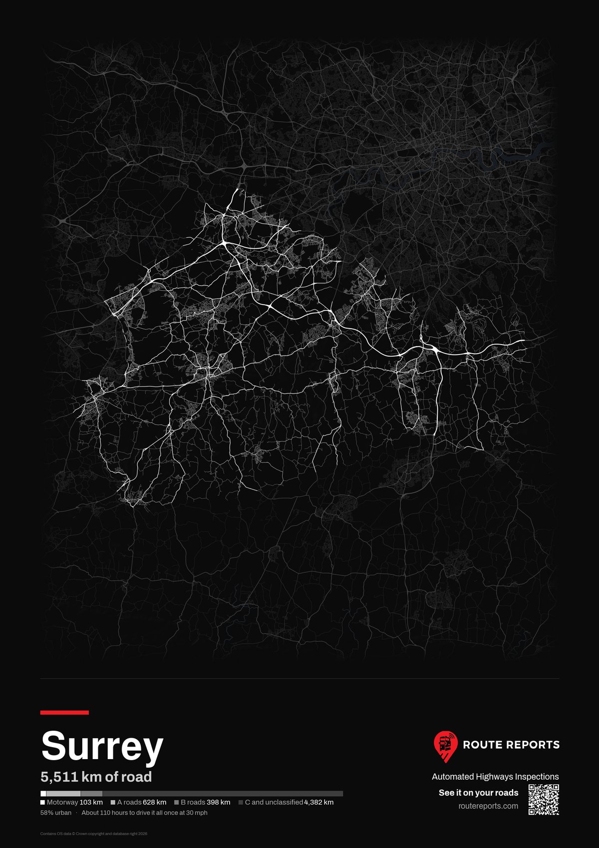 Road network poster, black
