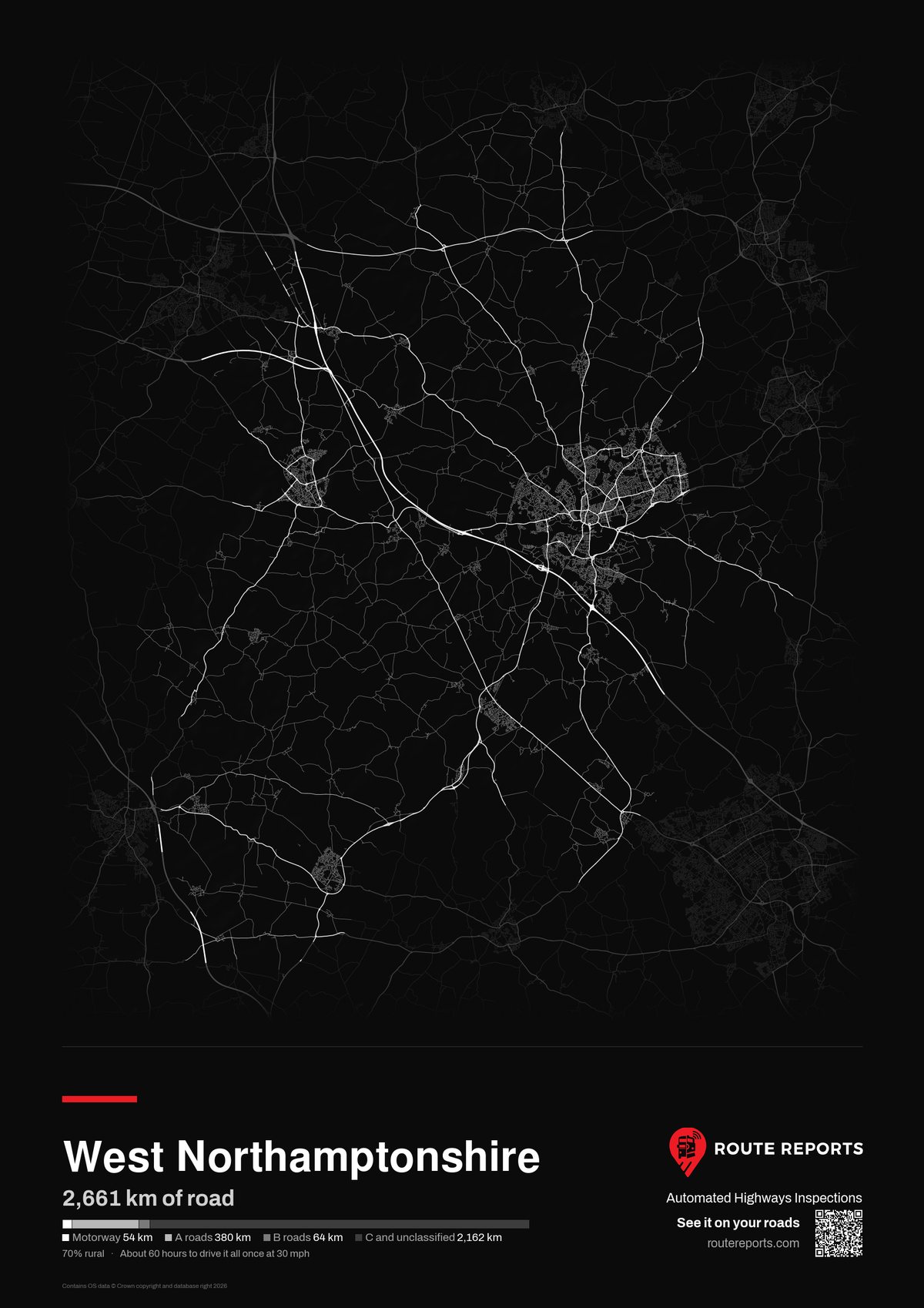 Road network poster, black