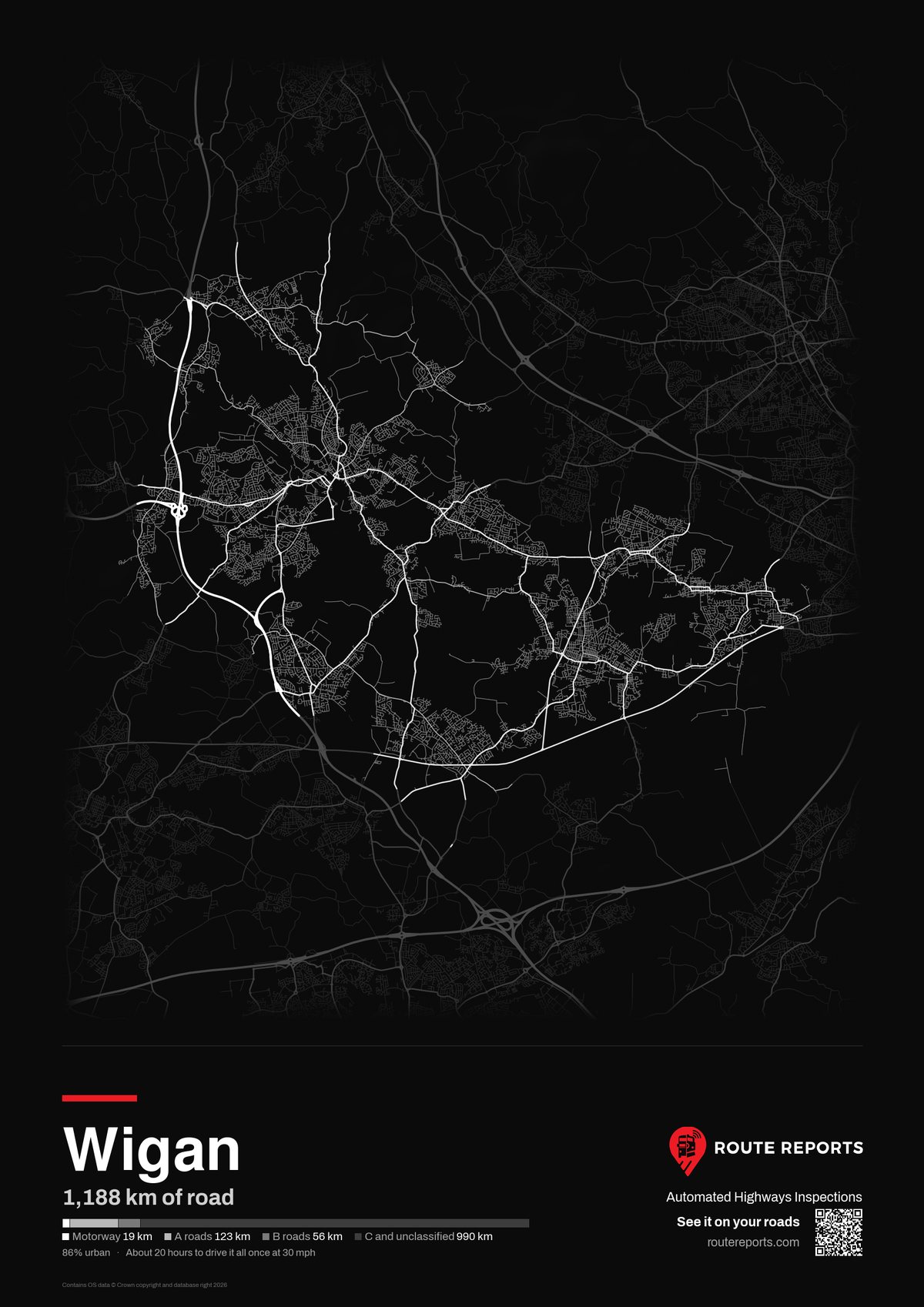Road network poster, black