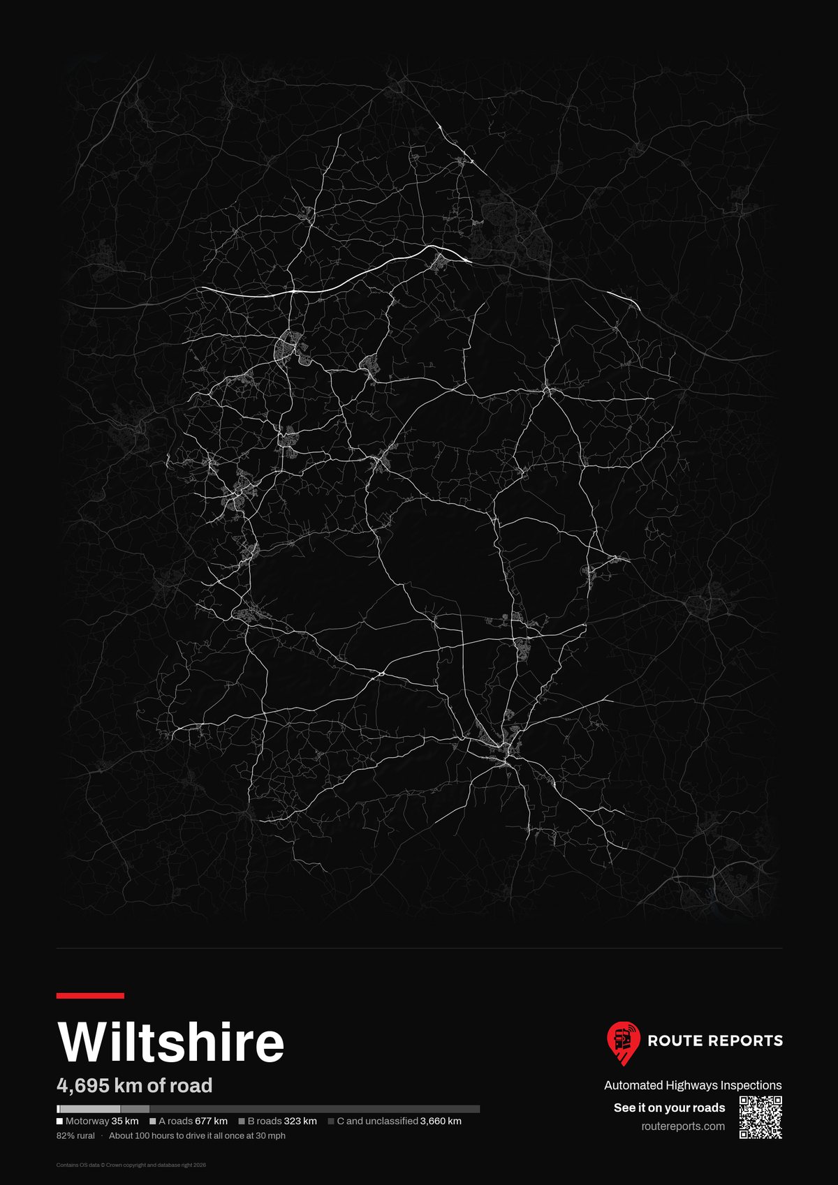Road network poster, black