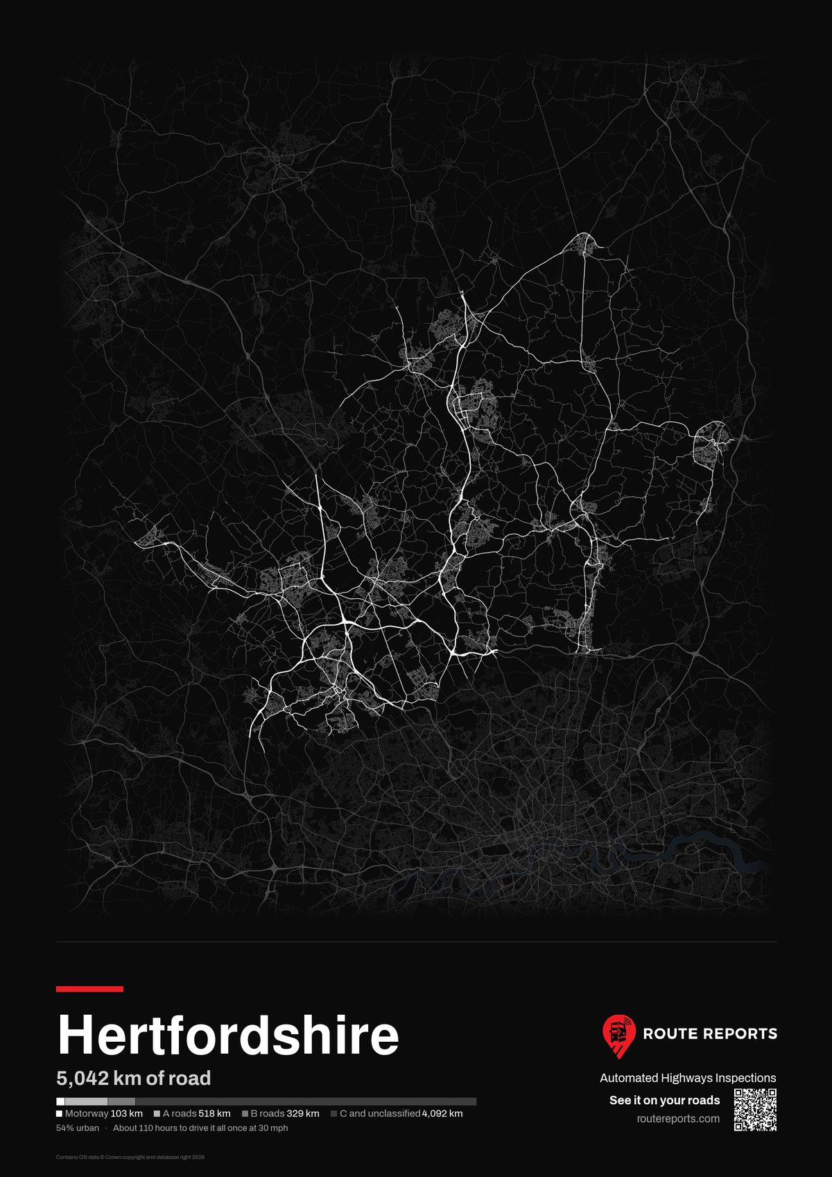 Road network poster, black