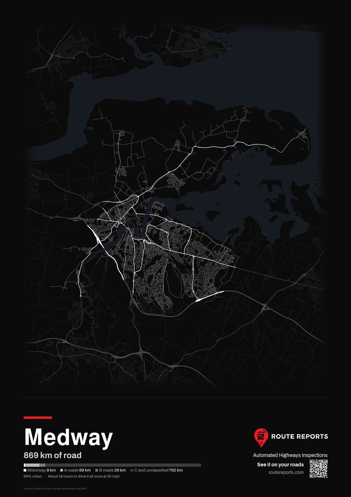 Road network poster, black