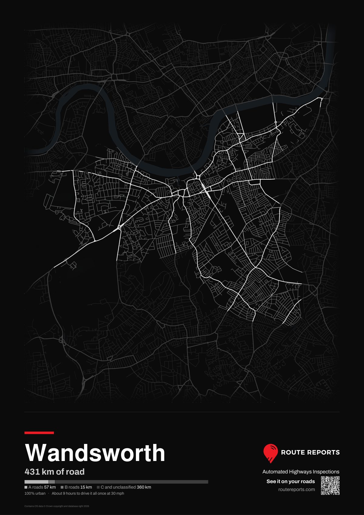 Road network poster, black