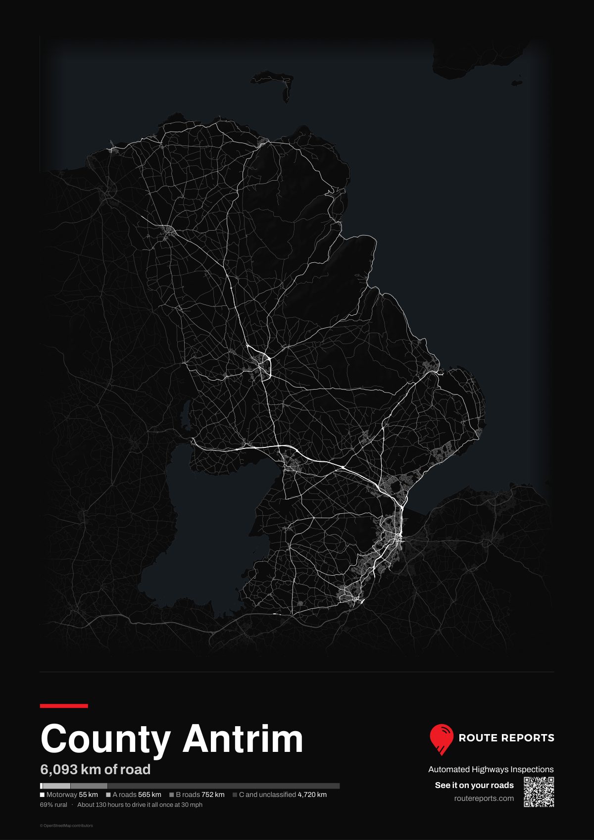 Road network poster, black