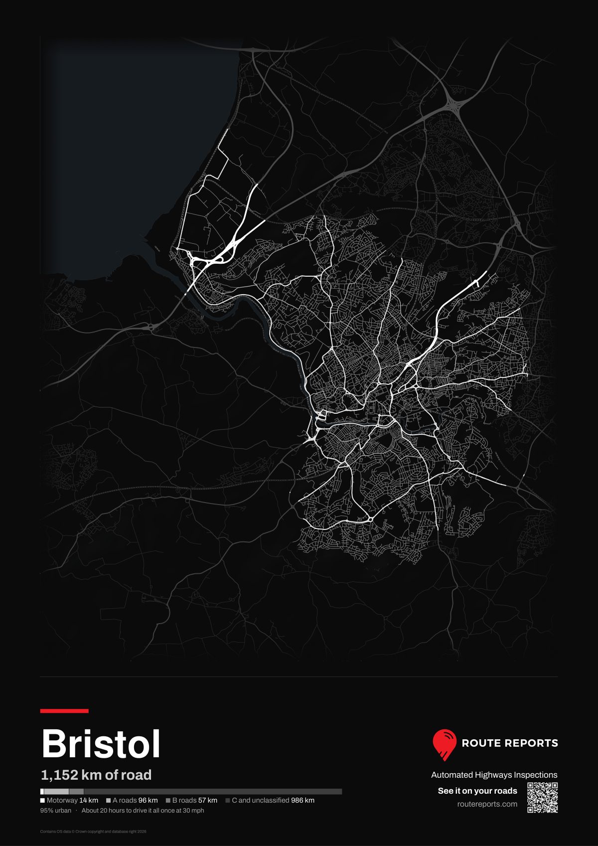 Road network poster, black