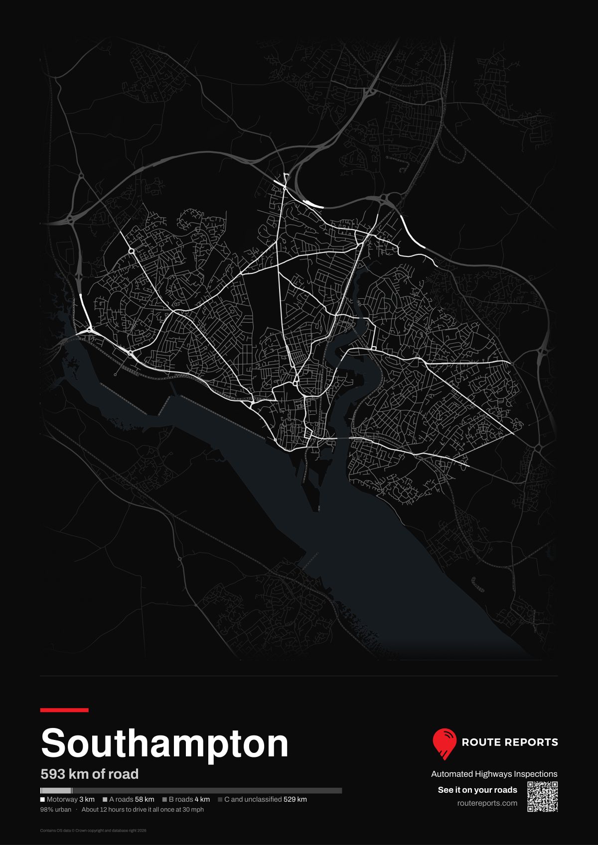 Road network poster, black