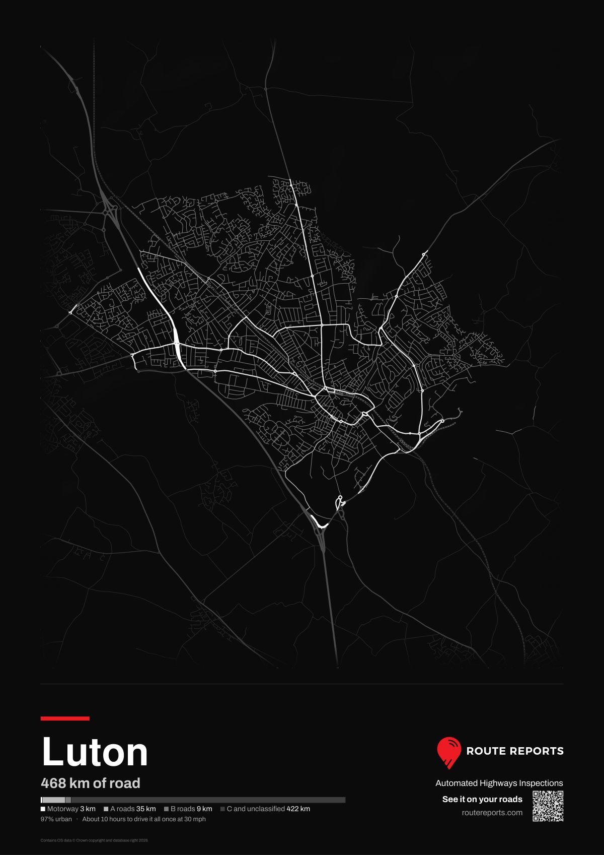 Road network poster, black