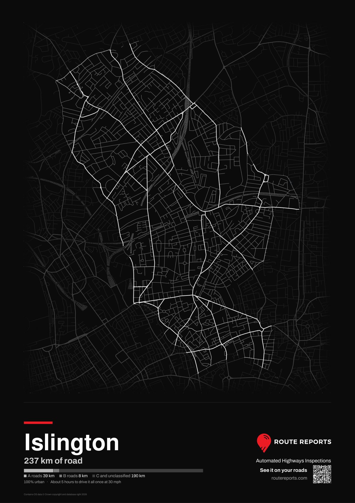 Road network poster, black