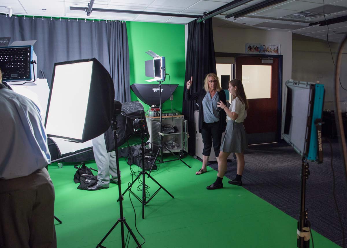 Visual arts studio with green screen