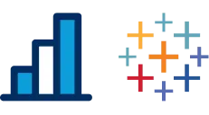 Icon with four vertical bars of increasing height next to a cluster of multicolored plus signs.