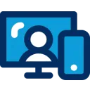 Icon showing a user silhouette on a monitor beside a smartphone with a notification dot.