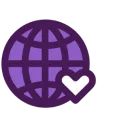 Purple globe with a white heart icon overlapping the lower right side.