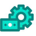 Teal gear cog and control slider icon representing settings or configuration.