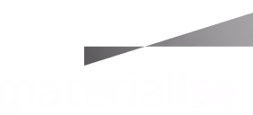 Materialise company logo with a gray triangular shape above the word.