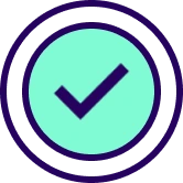 Blue circle with a dark blue checkmark inside.