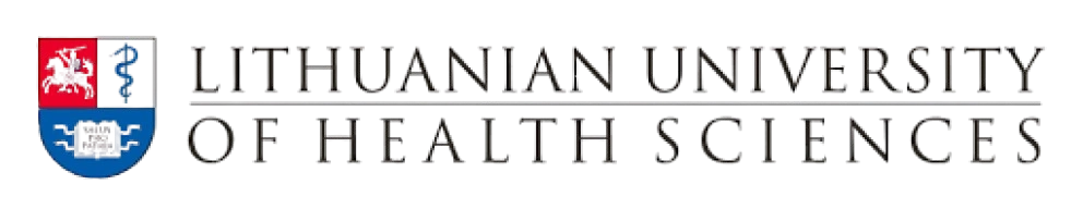 Lithuanian University of Health Sciences logo with a red and blue shield on the left.