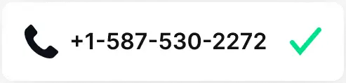 Phone icon with a check mark next to the number +1-587-530-2272.