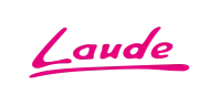Laude wordmark logo in pink with underline.