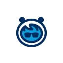 Blue stylized astronaut helmet with goggles inside a circular white background.