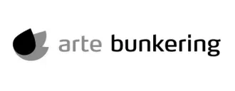 Logo with a black drop shape and the text 'arte bunkering' in gray and black letters.