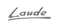 Laude text logo in stylized black script with an underline extending from the letter L.