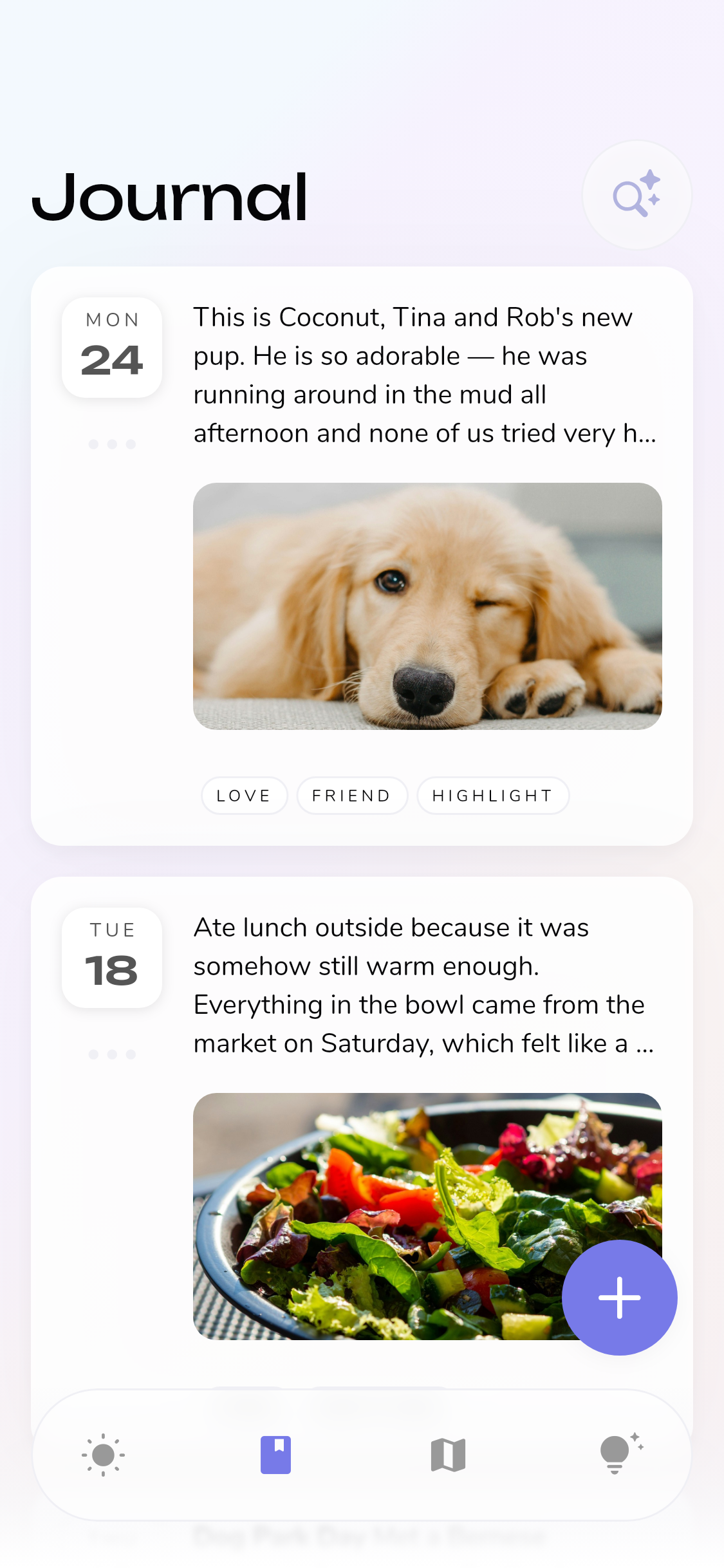 The Reflection journal screen