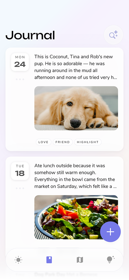 The Reflection journal screen