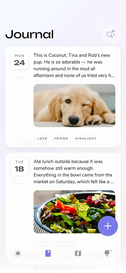 The Reflection journal screen