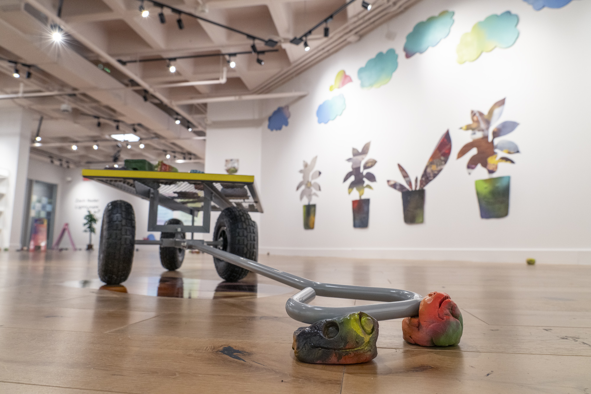 installation of haunted shapes dibond and cloud