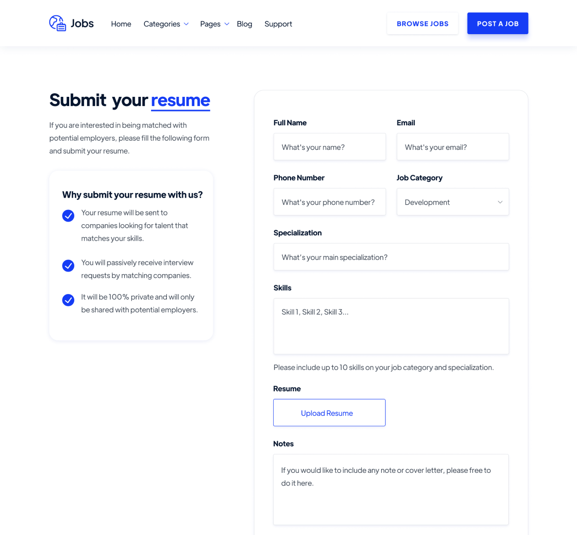 Submit Resume - Jobs Webflow Template