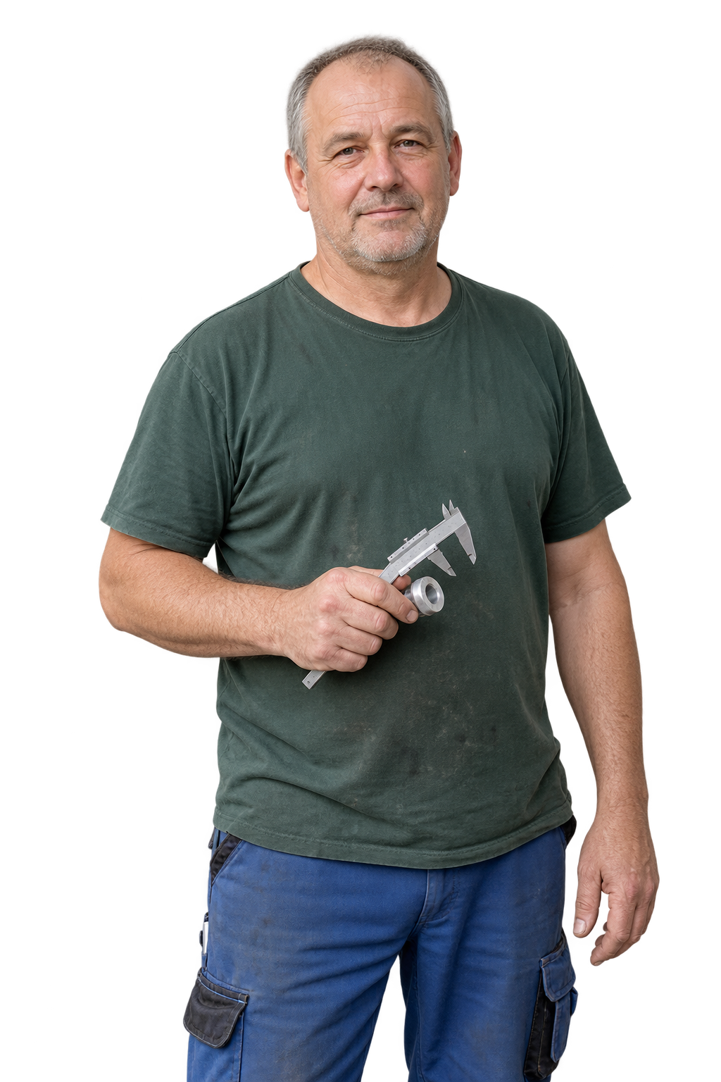 Erfahrener CNC-Dreher mit Messschieber als repräsentatives Motiv für Dirk E.