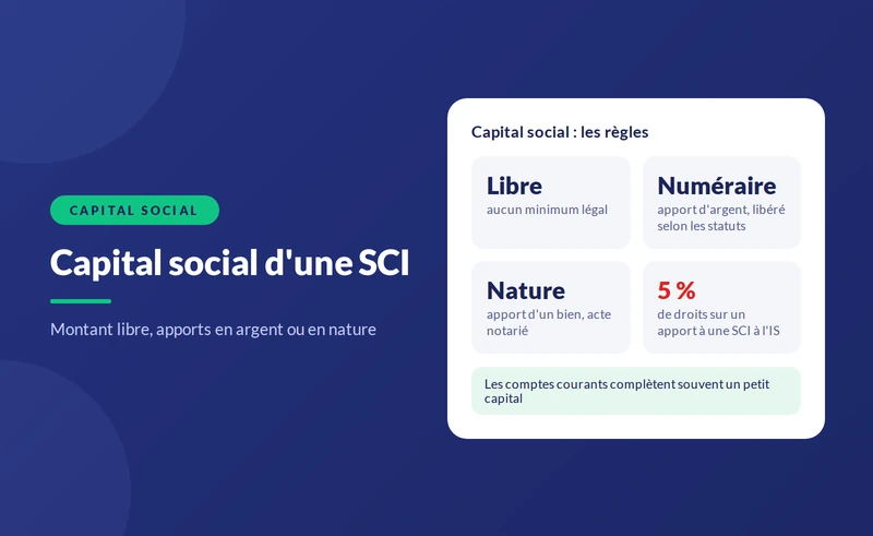 Capital social d'une SCI : montant, apports et libération