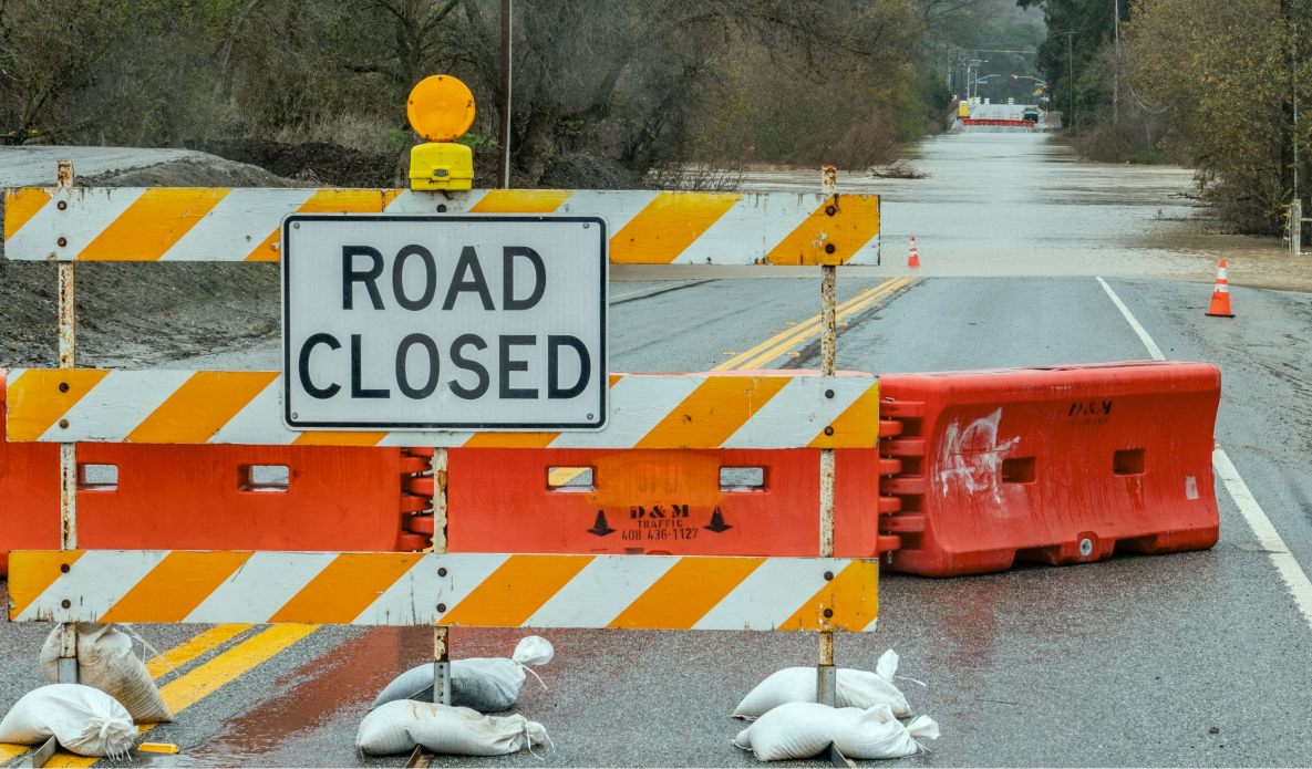 Road closed sign on a road