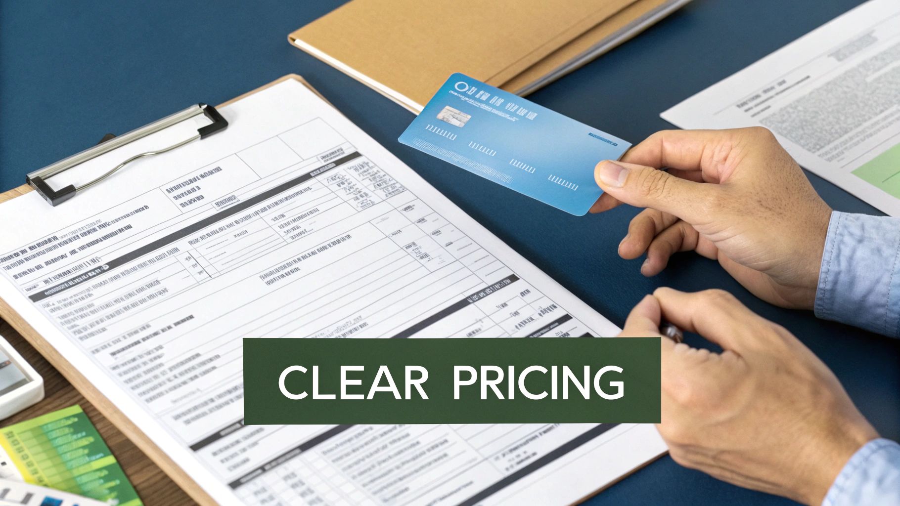 An invoice and stethoscope on a clean, modern desk, representing medical costs.