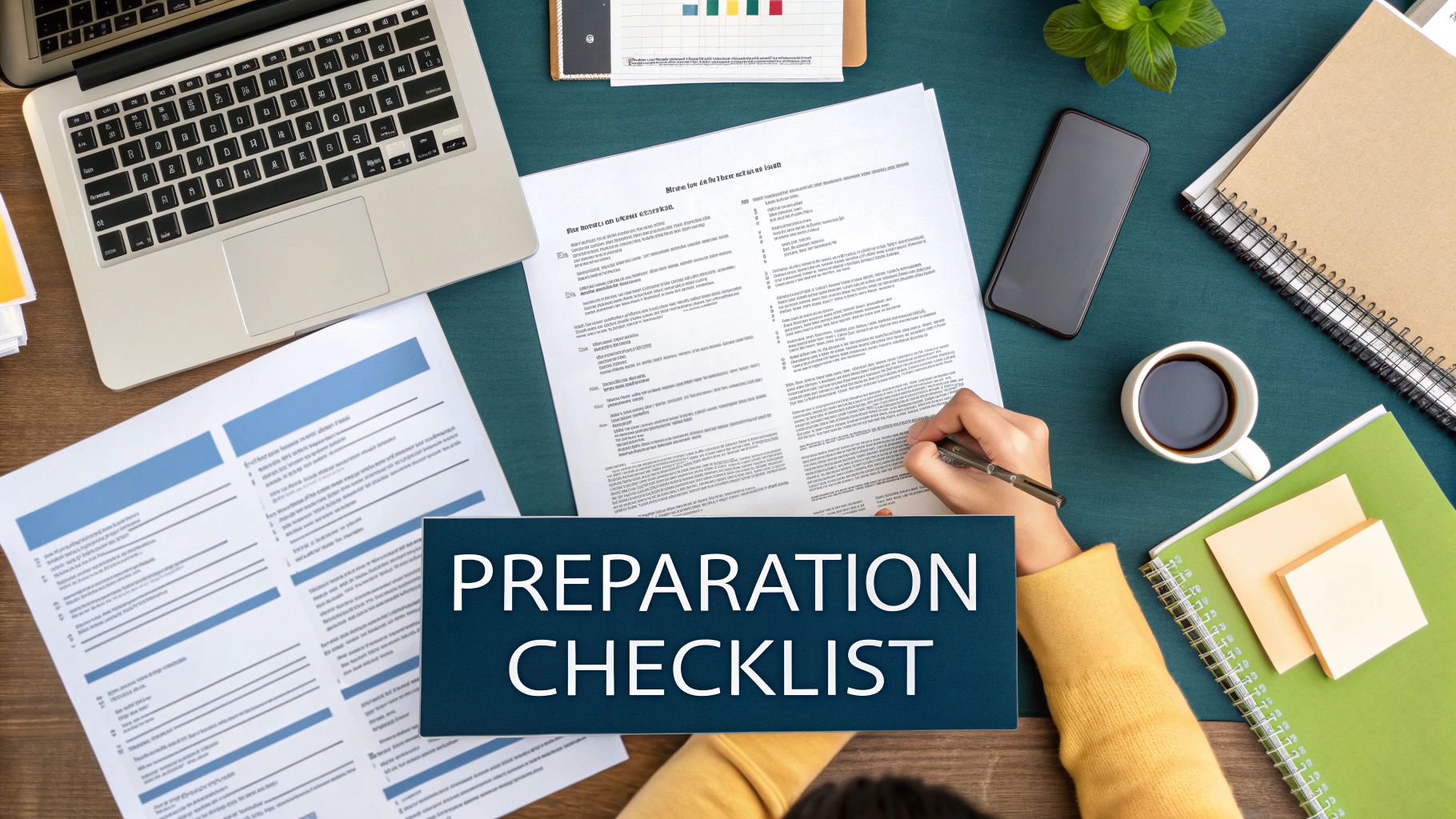 Person making a checklist in a notebook