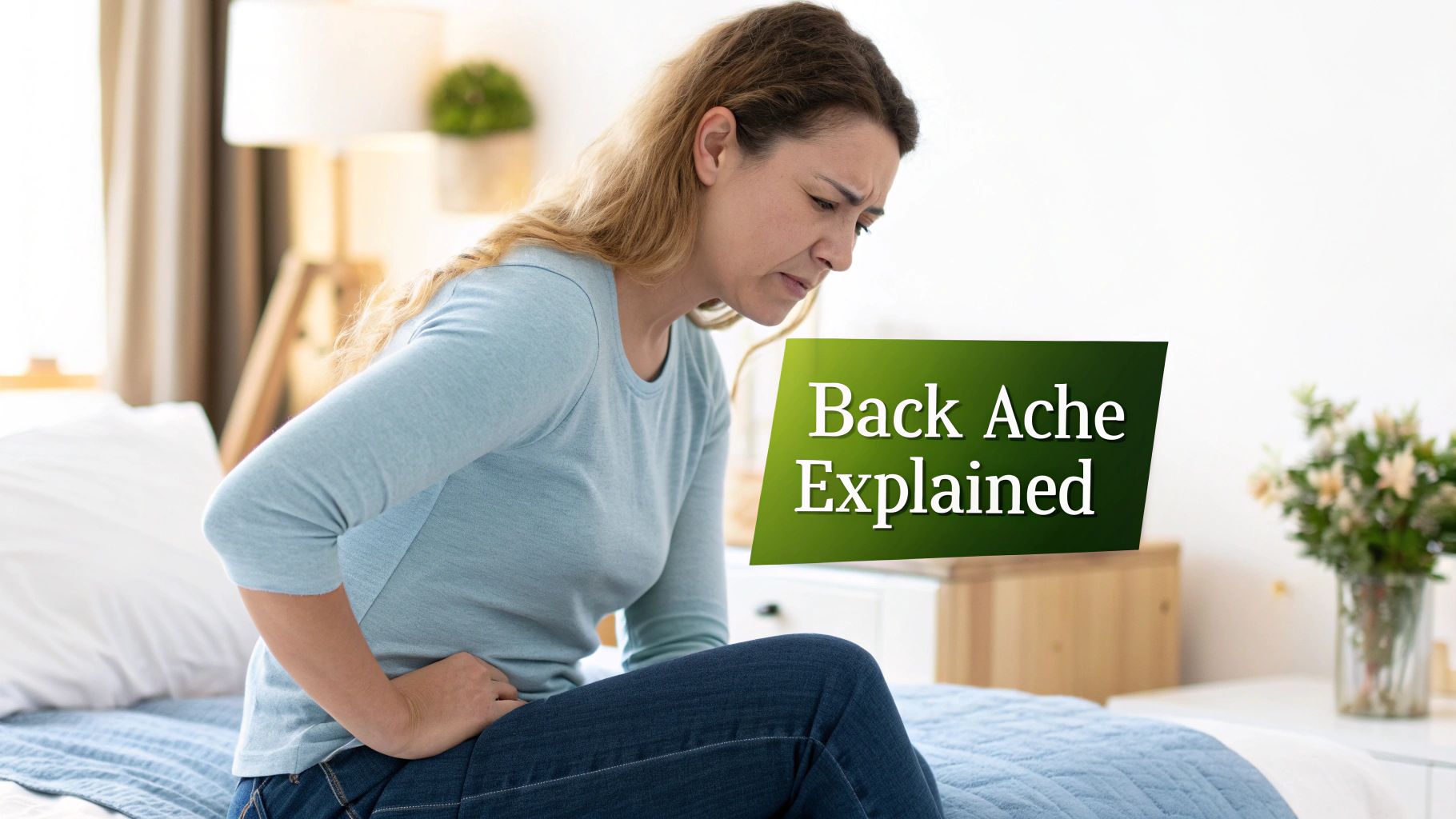 A person holding their lower back in discomfort.