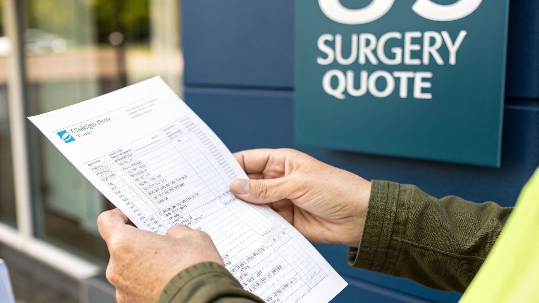 A patient reviewing a medical document with a healthcare professional in a clinic.