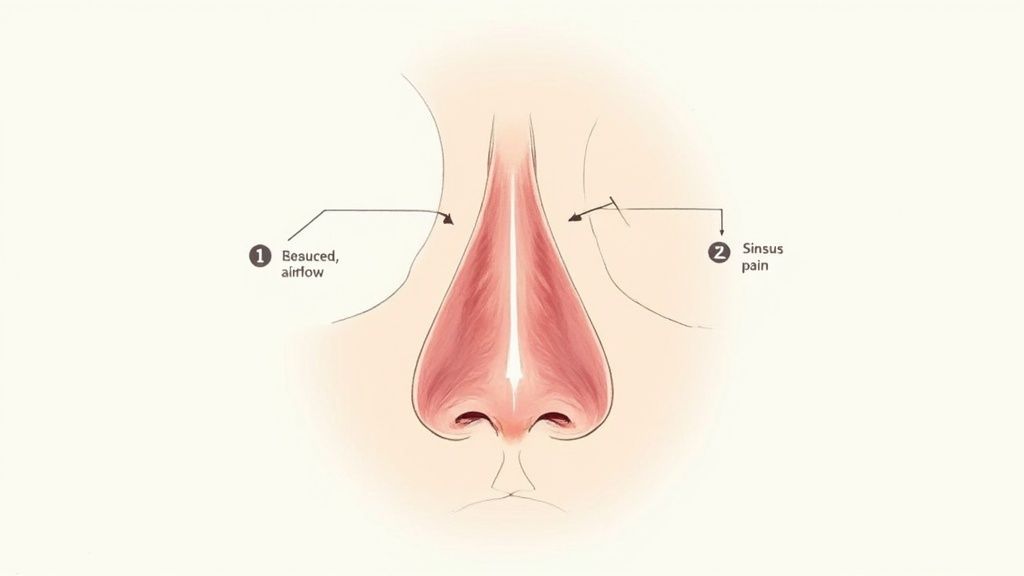 A person touching the side of their nose, contemplating their nasal issues.