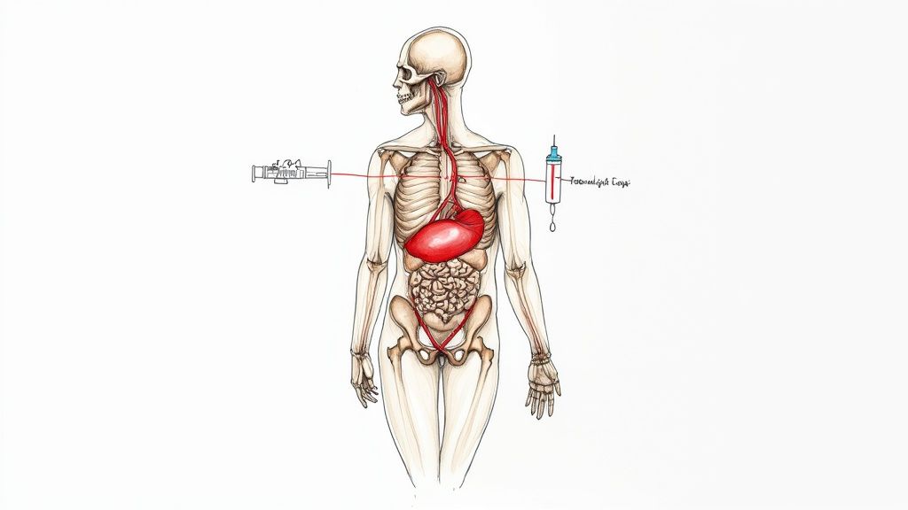 A radiologist carefully examining an MRI scan with contrast on a large monitor in a dimly lit room.