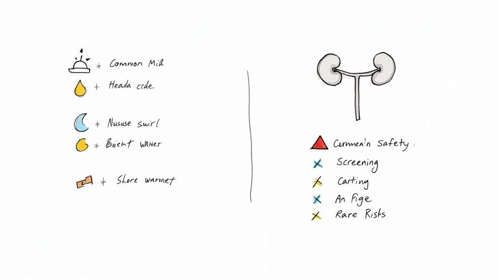 A healthcare professional in a reassuring posture, speaking with a patient in a calm, well-lit clinic setting.