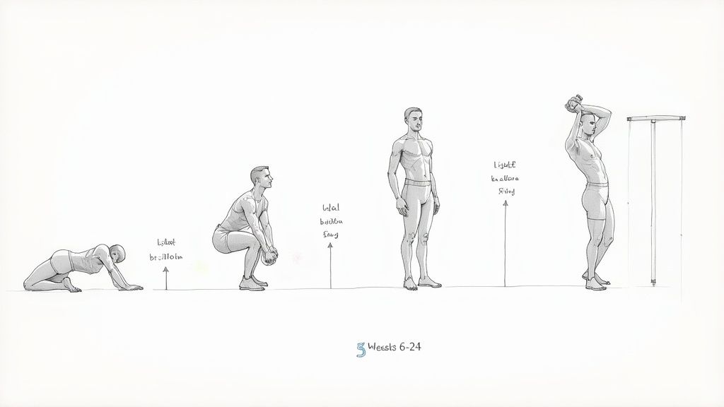 Man stretching his shoulder gently in a park setting