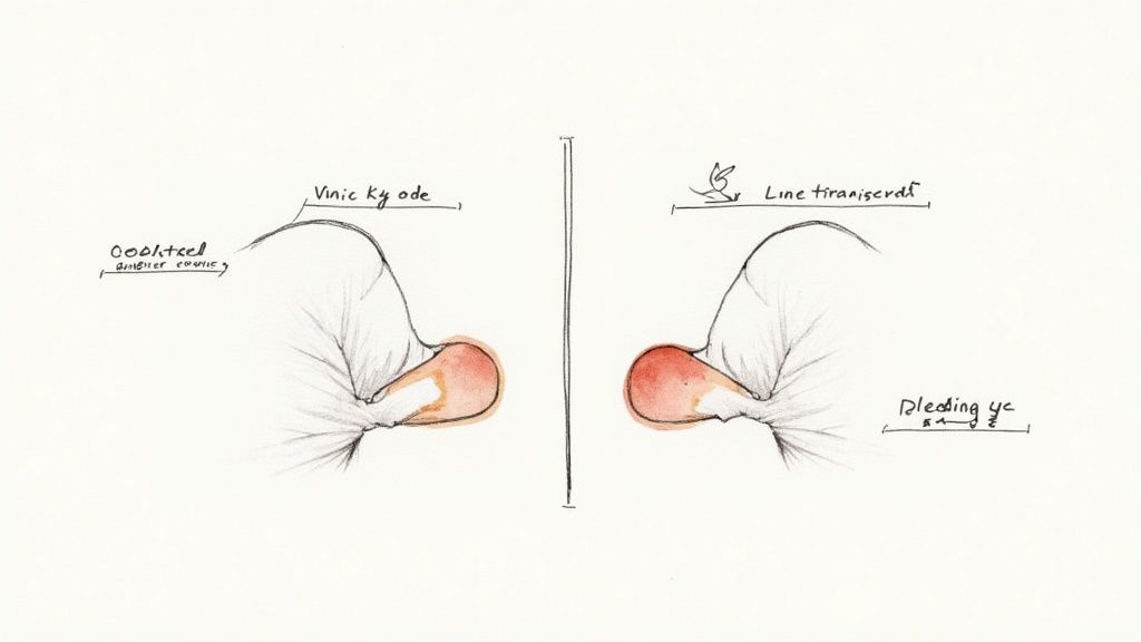 A close-up of surgical instruments laid out neatly on a sterile cloth.