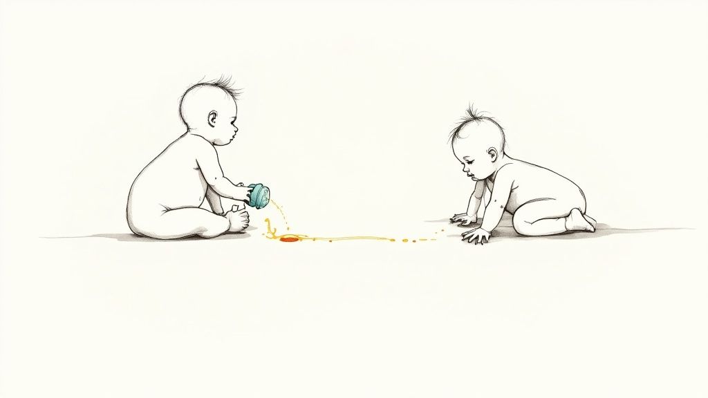 A mother holds her young baby, who looks comfortable and content