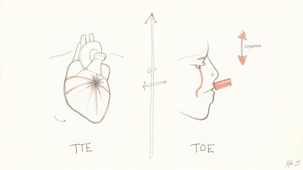 A doctor reviewing heart echo scan images on a screen