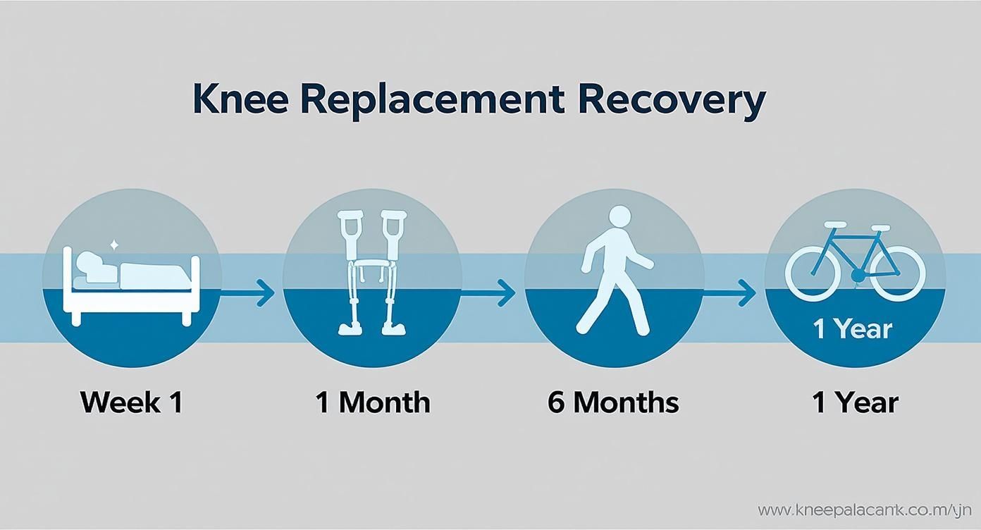 Infographic about total knee replacement recovery timeline