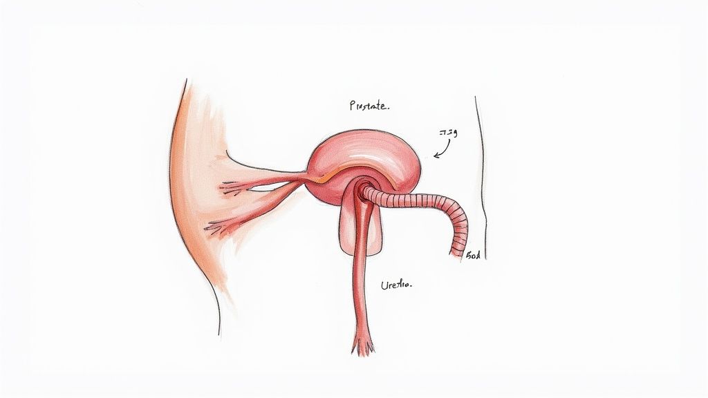 Diagram showing the location of the prostate gland in the male urinary system