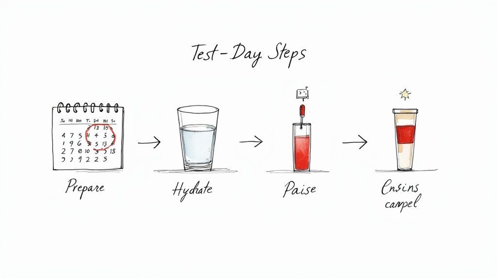 A phlebotomist preparing to draw blood from a patient's arm in a clean, modern clinic setting.